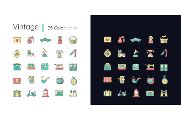 Elevating Digital Narratives with the Vintage Style Color Icons Set