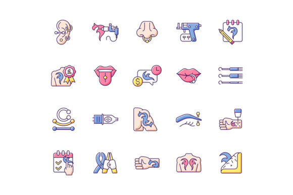 Evaluating the Tattoo and Piercing RGB Color Icons Set for Professional Design Projects