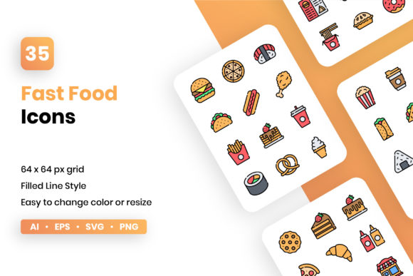 Fast Food Filled Line Icon Set for Modern Design