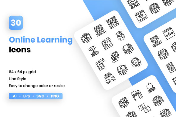 Online Learning Line Icon Set: Strategic Visual Assets for Digital Education