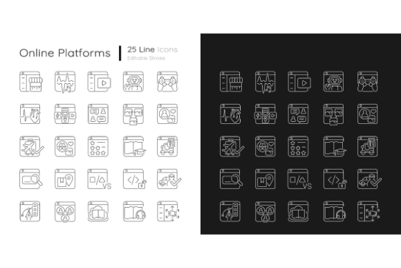 Online Platforms Linear Icons Bundle