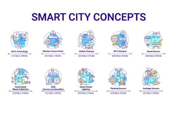Smart City Concept Icons Bundle: Integrating Futuristic Visuals into Urban Planning Workflows