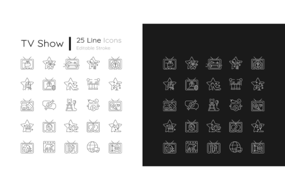 TV Show Linear Icons Set: Elevating Media Interfaces with Adaptable Vector Design